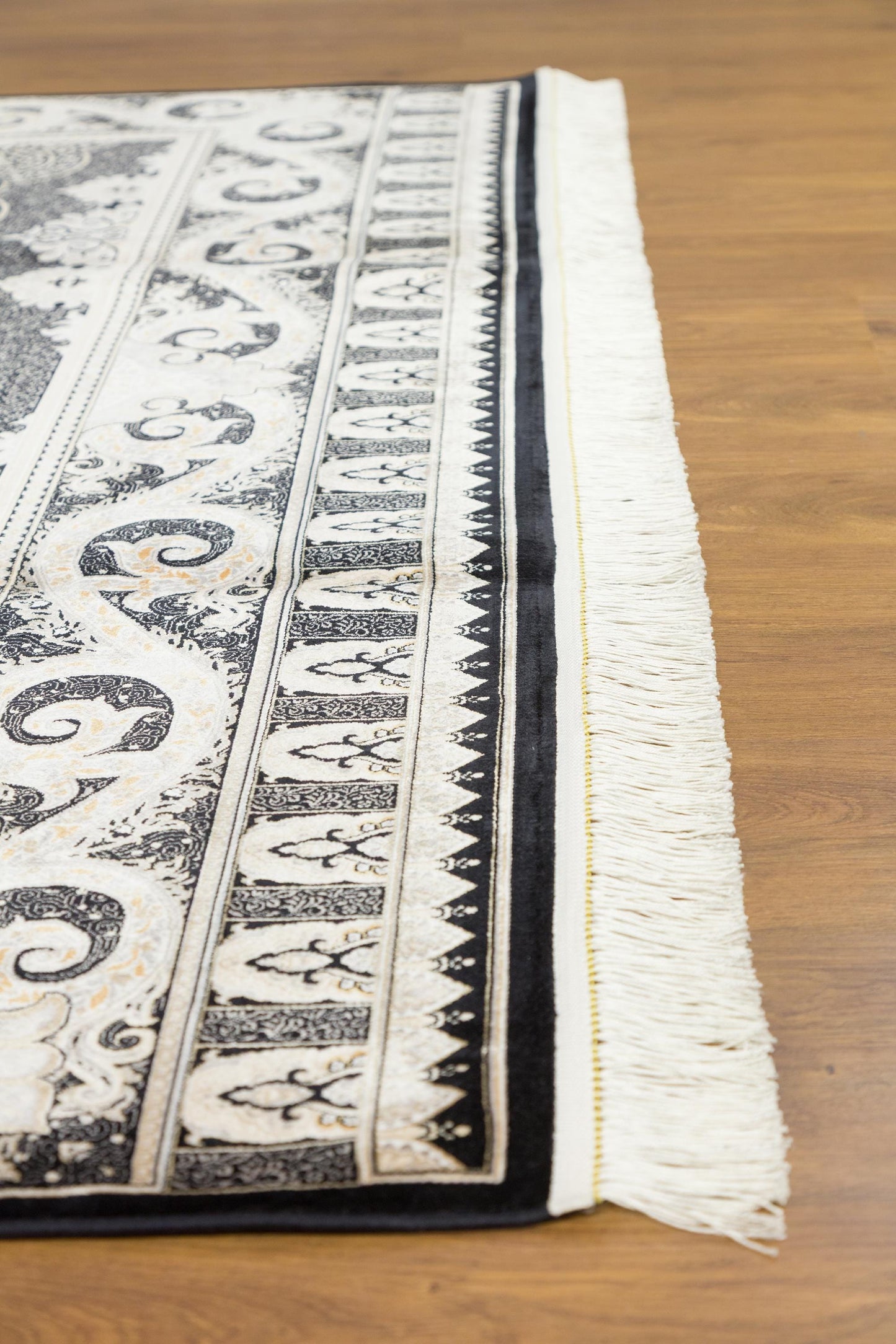 7x10 ft Black Oriental Silk Rug, Distressed Persian Design, Silk Fringes