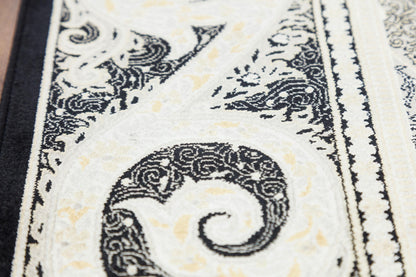 7x10 ft Black Oriental Silk Rug, Distressed Persian Design, Silk Fringes