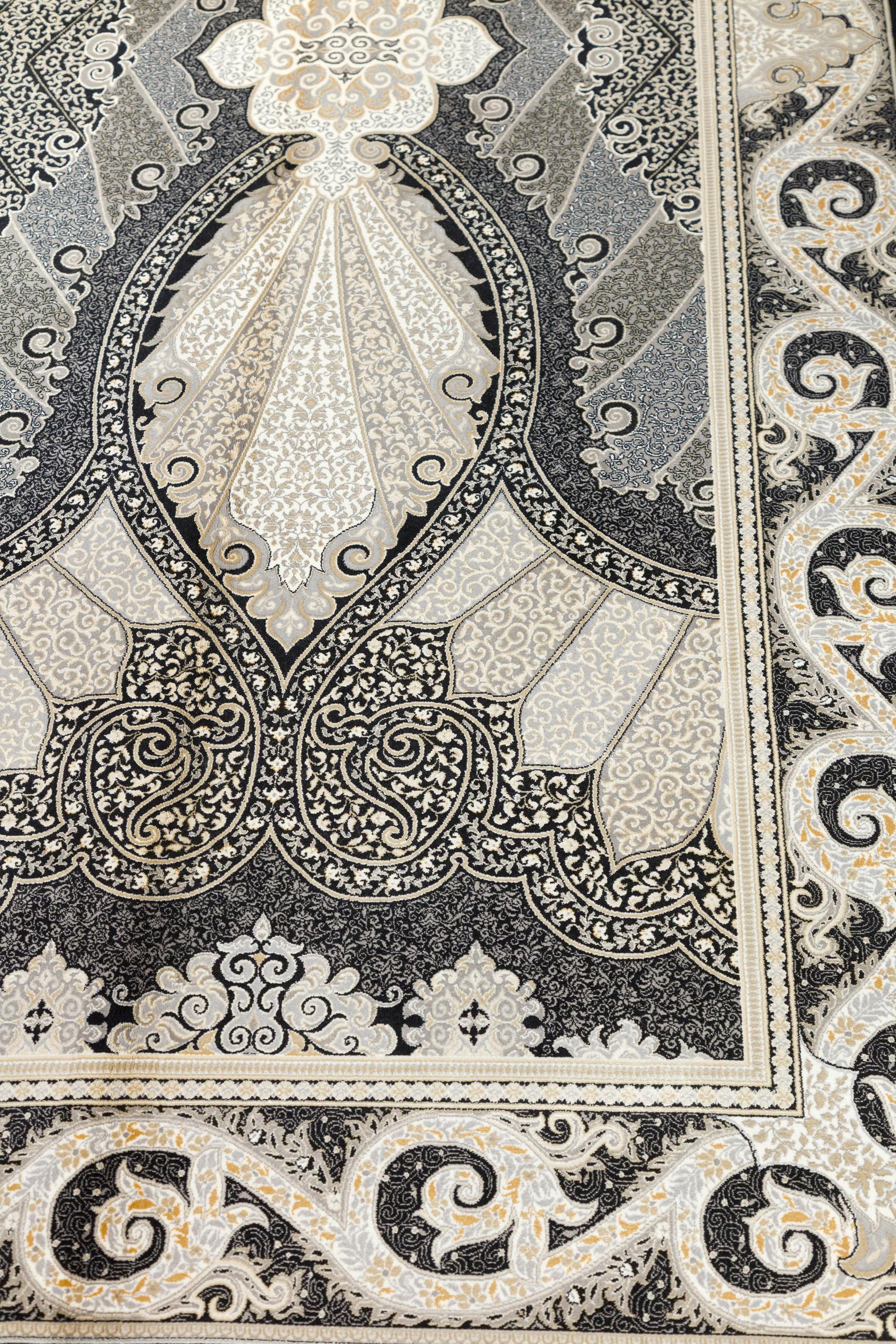 7x10 ft Black Oriental Silk Rug, Distressed Persian Design, Silk Fringes