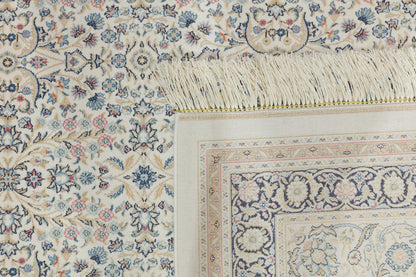 7x10 ft, Classic Blue Silk Rug: Oriental blue fine carpet with Fringes