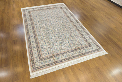 7x10 ft, Classic Blue Silk Rug: Oriental blue fine carpet with Fringes