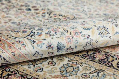 7x10 ft, Classic Blue Silk Rug: Oriental blue fine carpet with Fringes