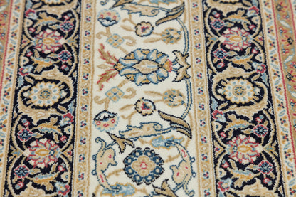 7x10 ft, Classic Blue Silk Rug: Oriental blue fine carpet with Fringes