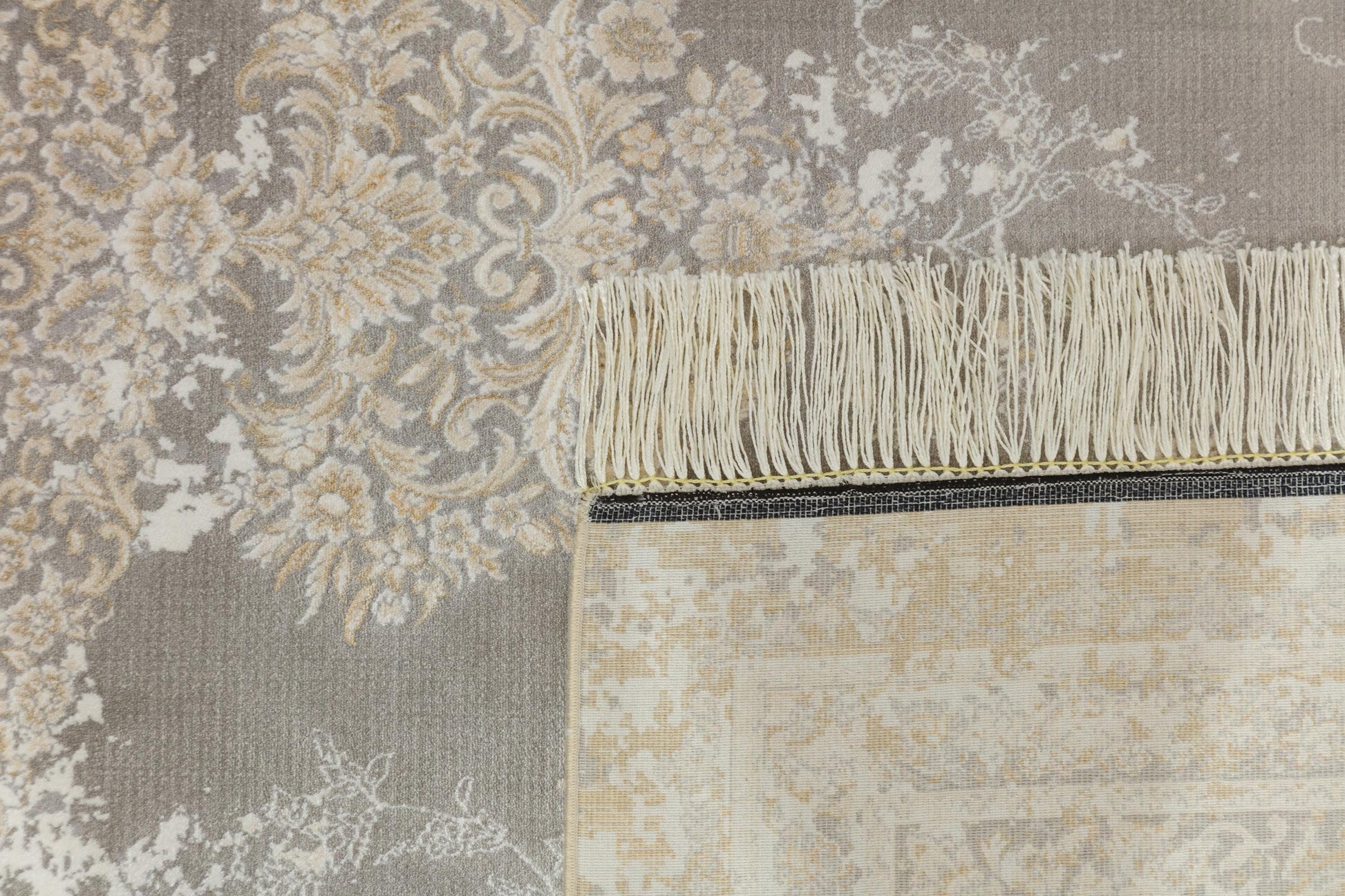 7x10 ft, Gray Classic oriental Silk Rug: Bamboo Yarn,fine fringes carpet