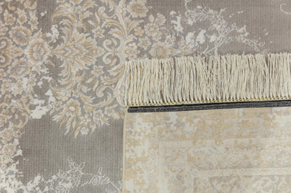 7x10 ft, Gray Classic oriental Silk Rug: Bamboo Yarn,fine fringes carpet