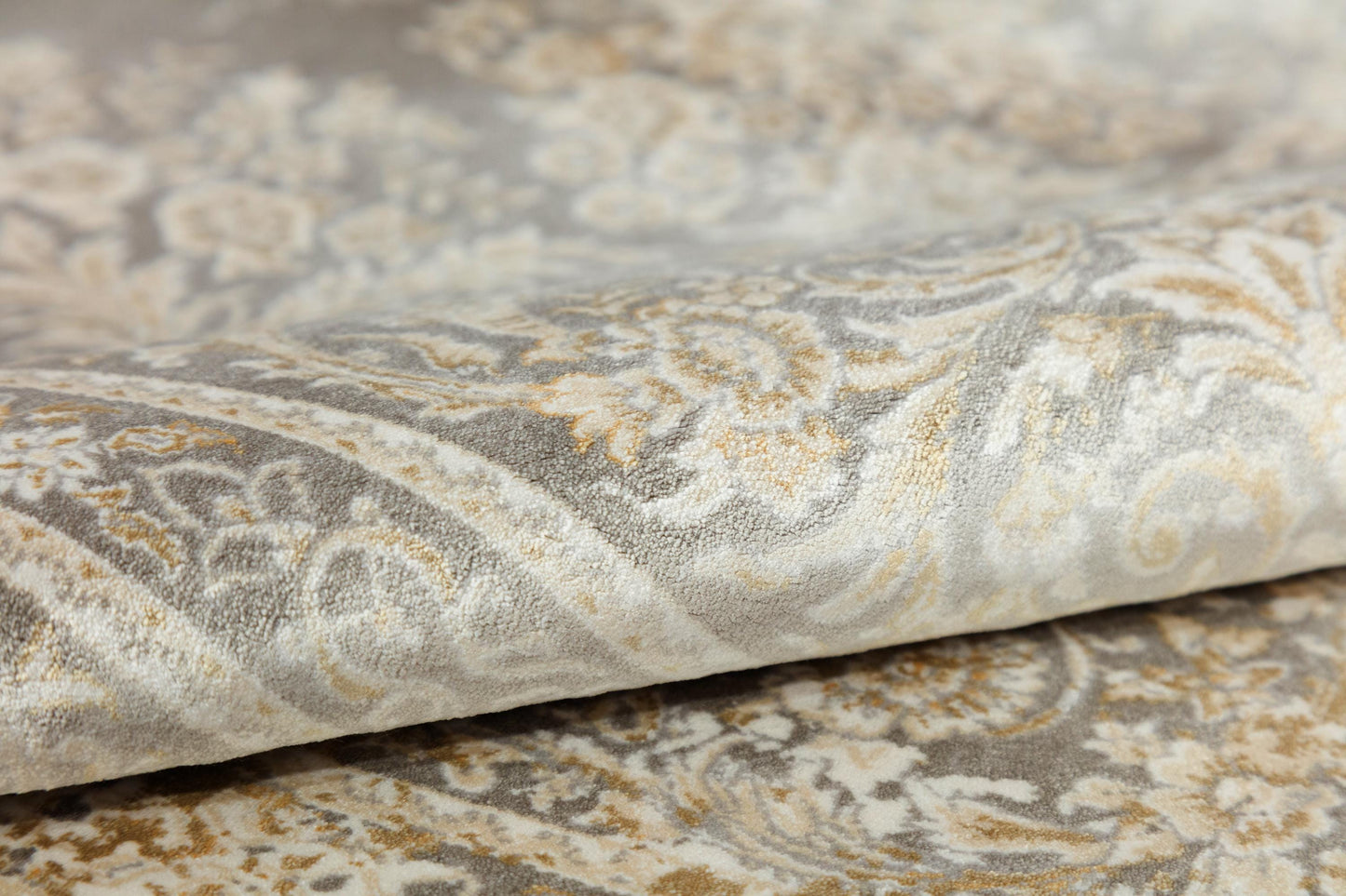 7x10 ft, Gray Classic oriental Silk Rug: Bamboo Yarn,fine fringes carpet