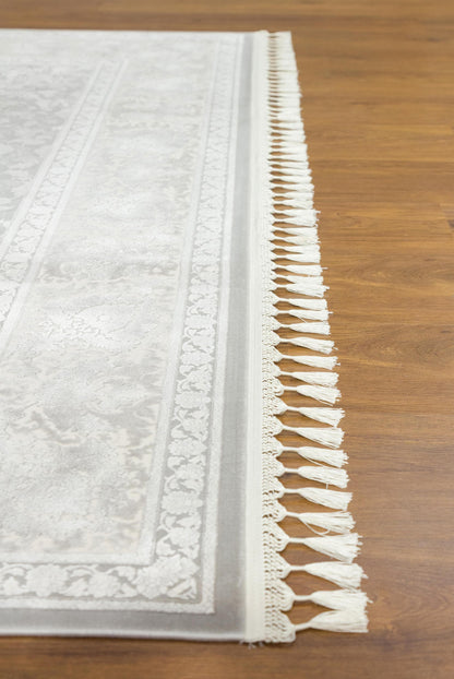 7x10 ft, Gray Classic oriental Silk Rug: Bamboo Yarn,fine fringes carpet