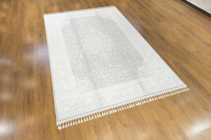 7x10 ft, Gray Classic oriental Silk Rug: Bamboo Yarn,fine fringes carpet