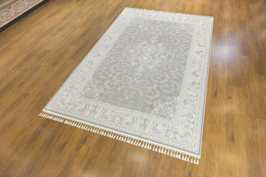 7x10 ft, Gray Classic oriental Silk Rug: Bamboo Yarn,fine fringes carpet