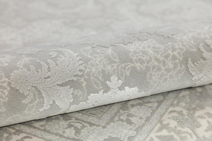 7x10 ft, Gray Classic oriental Silk Rug: Bamboo Yarn,fine fringes carpet