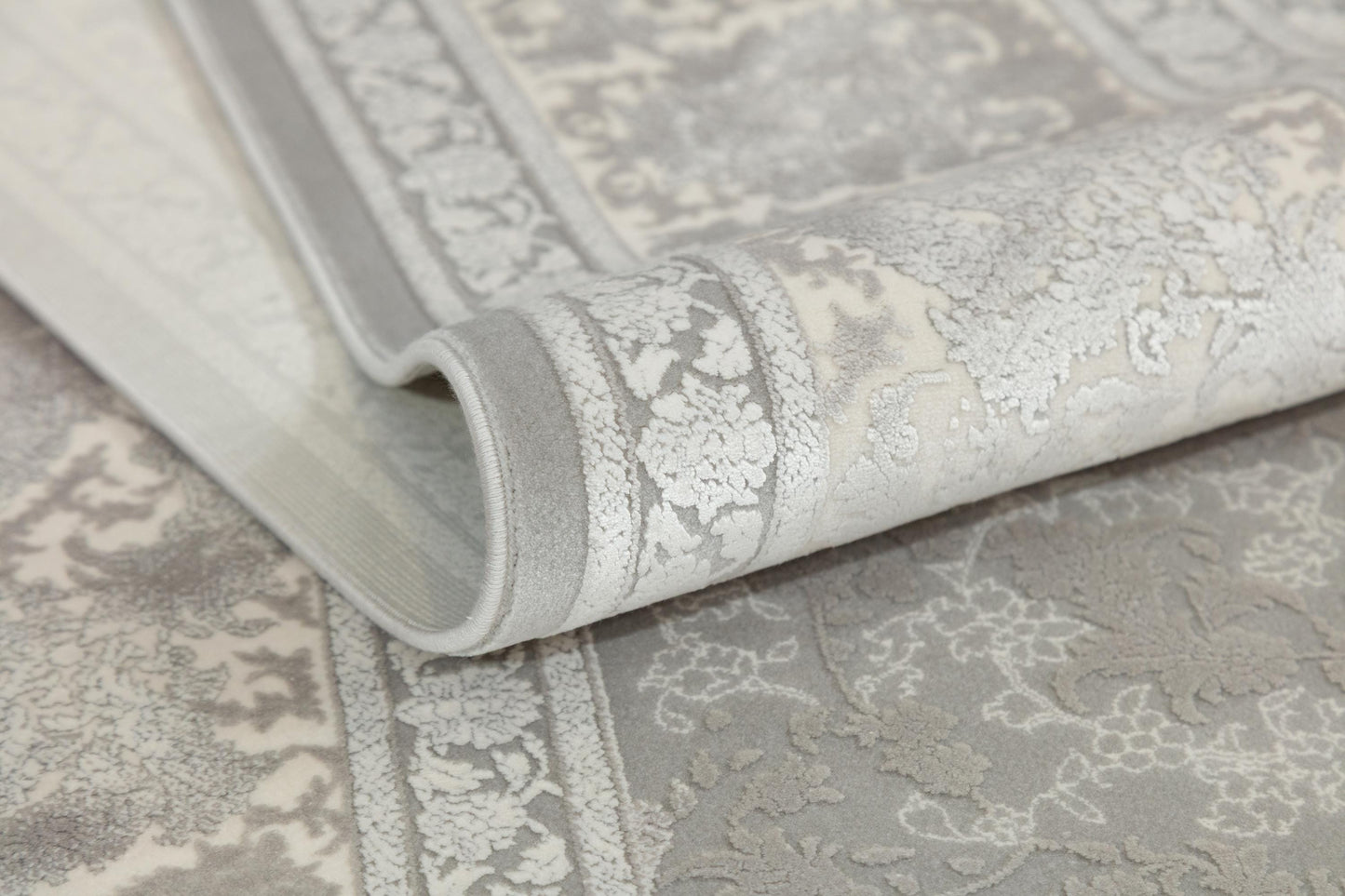 7x10 ft, Gray Classic oriental Silk Rug: Bamboo Yarn,fine fringes carpet