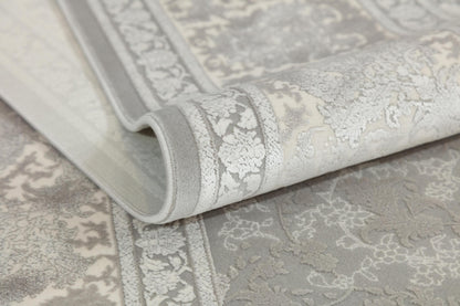 7x10 ft, Gray Classic oriental Silk Rug: Bamboo Yarn,fine fringes carpet