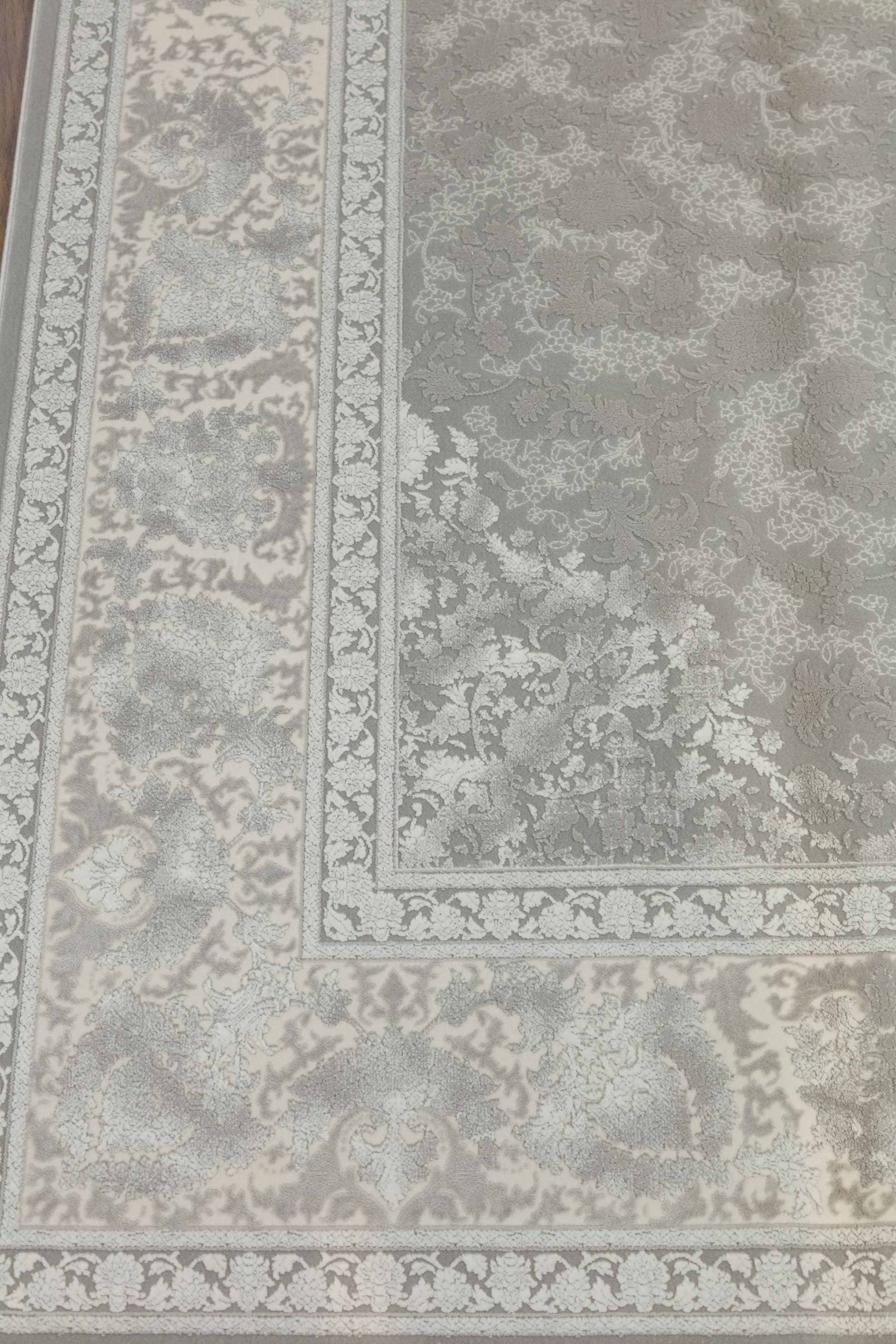 7x10 ft, Gray Classic oriental Silk Rug: Bamboo Yarn,fine fringes carpet