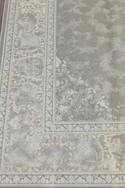 7x10 ft, Gray Classic oriental Silk Rug: Bamboo Yarn,fine fringes carpet