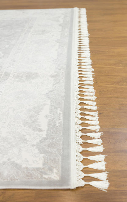 5x7 ft, Gray Floral Classic Silk Carpet with Tassels made with viscose yarn