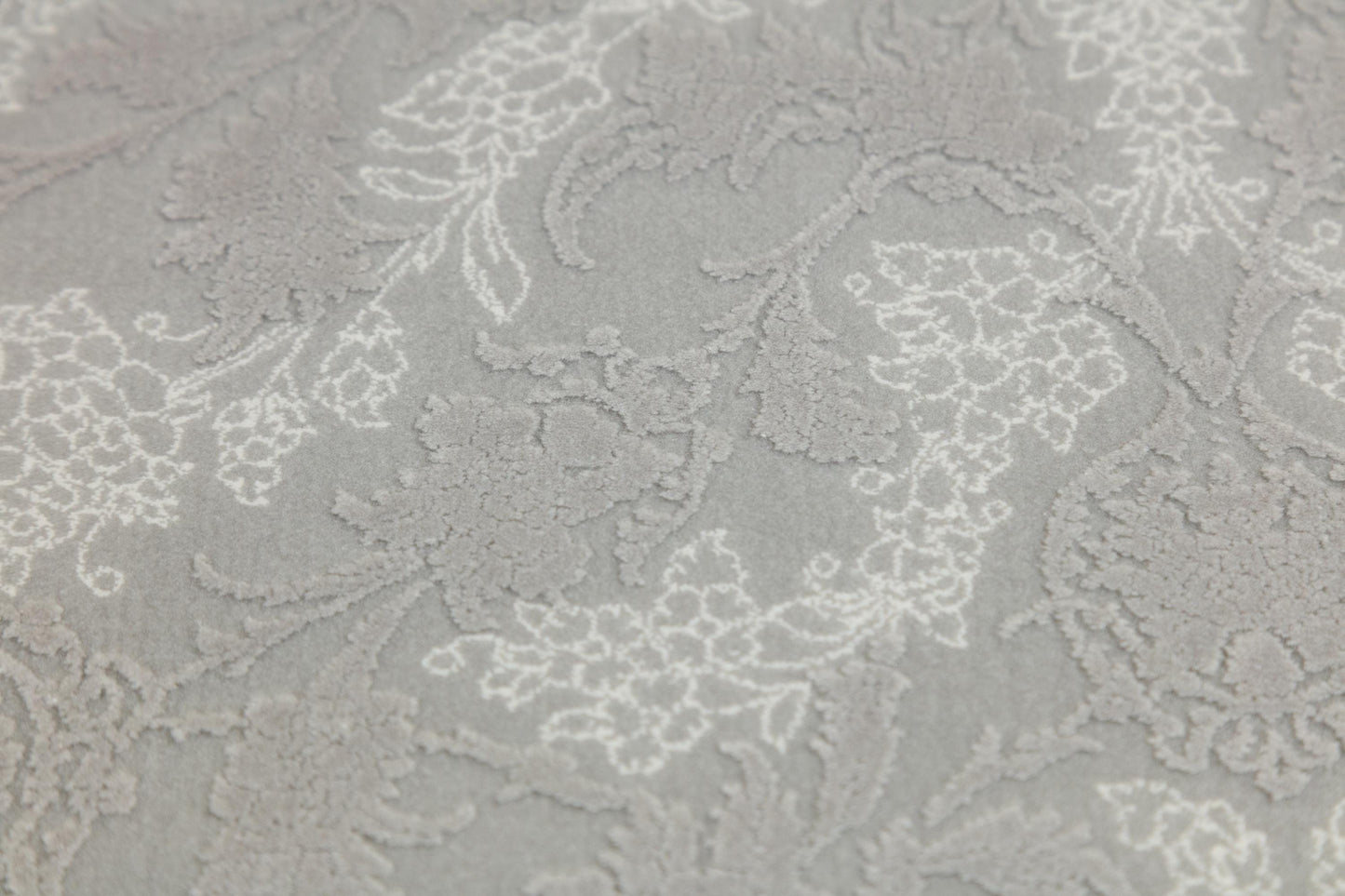 5x7 ft, Gray Floral Classic Silk Carpet with Tassels made with viscose yarn