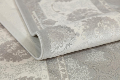 5x7 ft, Gray Floral Classic Silk Carpet with Tassels made with viscose yarn