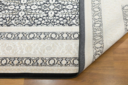 8x11 ft, Classic Black Silk Rug: Oriental black fine carpet with Fringes