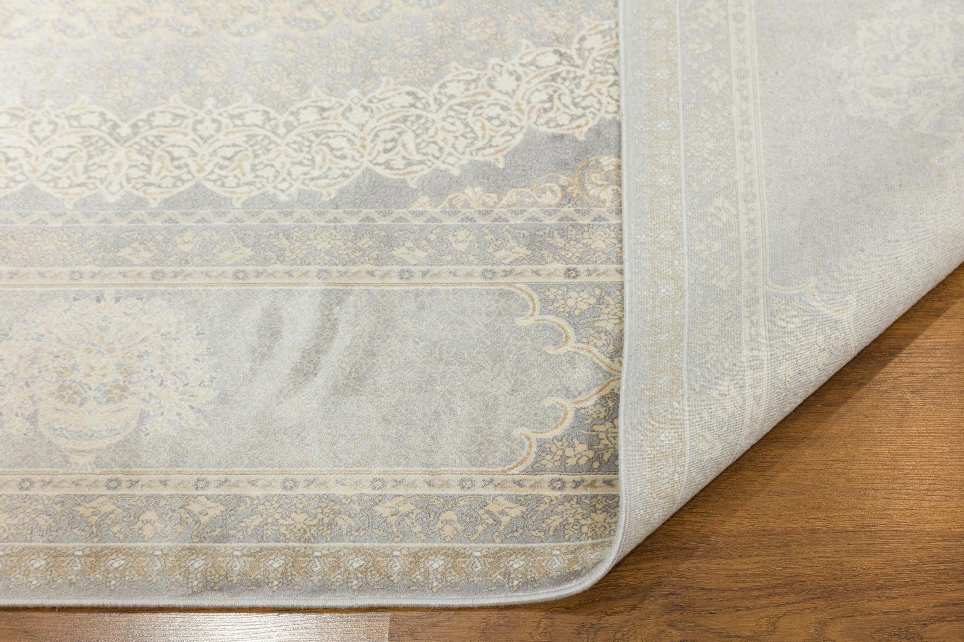 8x11 ft, Gray Silk Rug with medallion design: Classic oriental carpet with fine Fringes