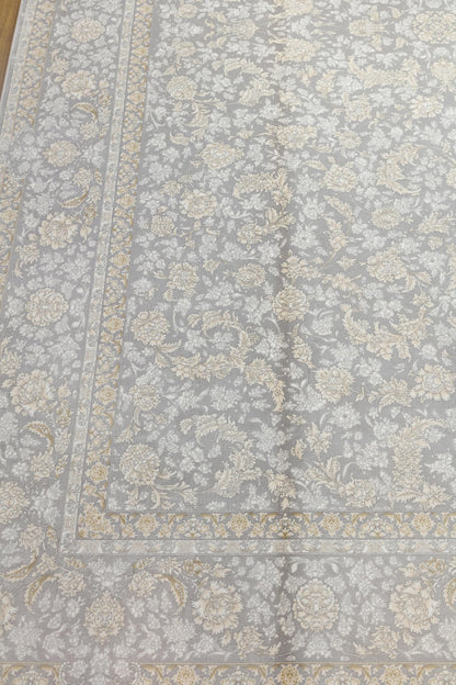 7x10 ft, Gray Classic oriental Silk Rug: Bamboo Yarn,fine fringes carpet