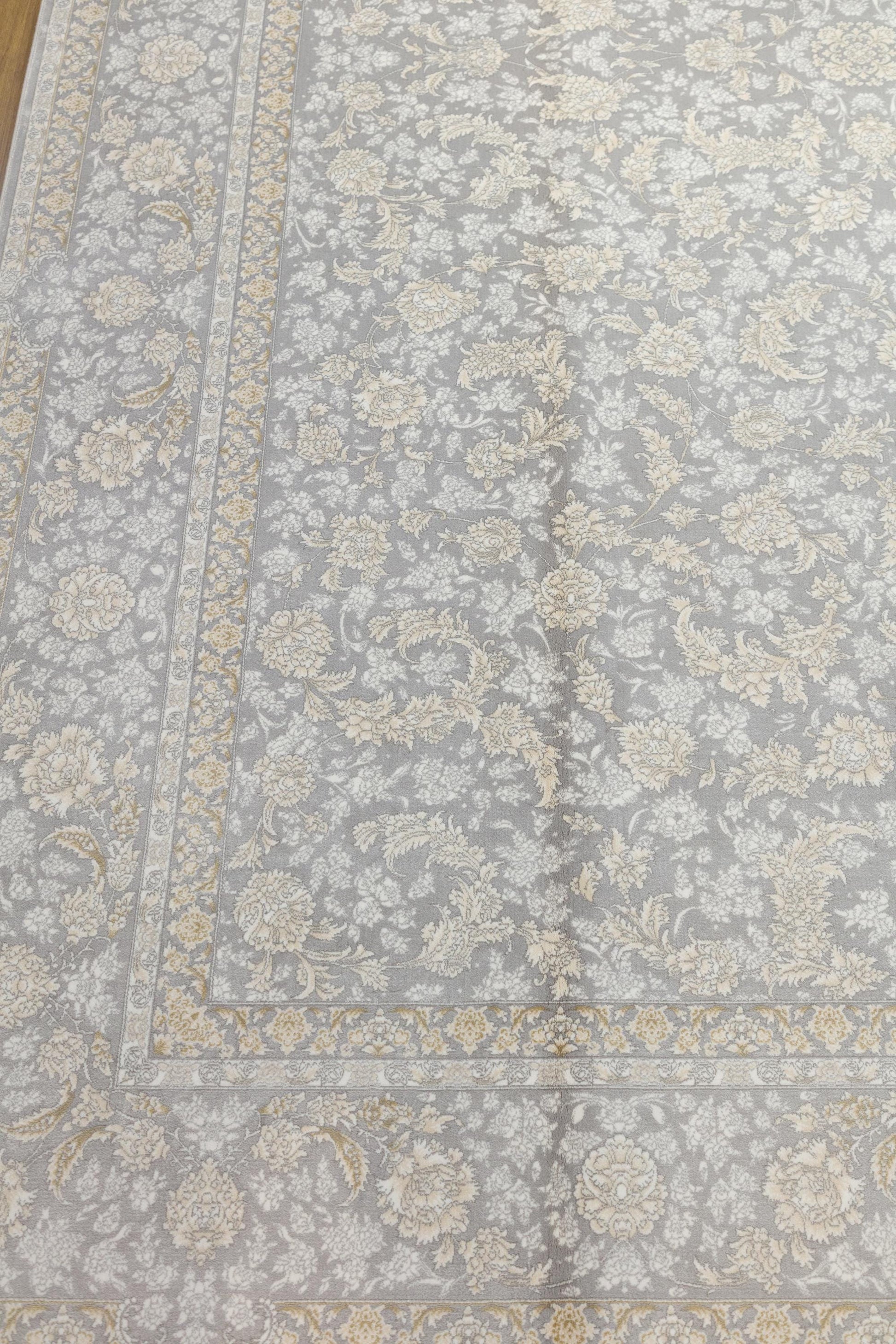 8x11 ft, Gray Oriental Silk Rug, Bamboo Yarn Floral Medallion Carpet