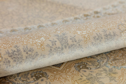 7x10 ft, Beige Classic oriental medallion Silk Rug made with viscose yarn