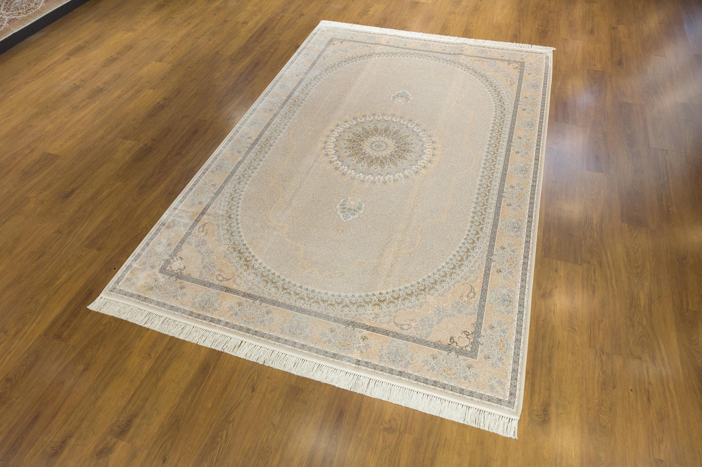8x11 ft, Beige Classic oriental Silk medallion Rug made with viscose yarn