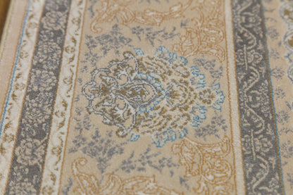 7x10 ft, Beige Classic oriental medallion Silk Rug made with viscose yarn