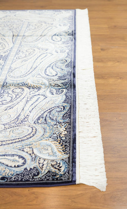 7x10ft, Fine Blue Oriental Silk Rug, Distressed Persian Design, Silk Look Carpet