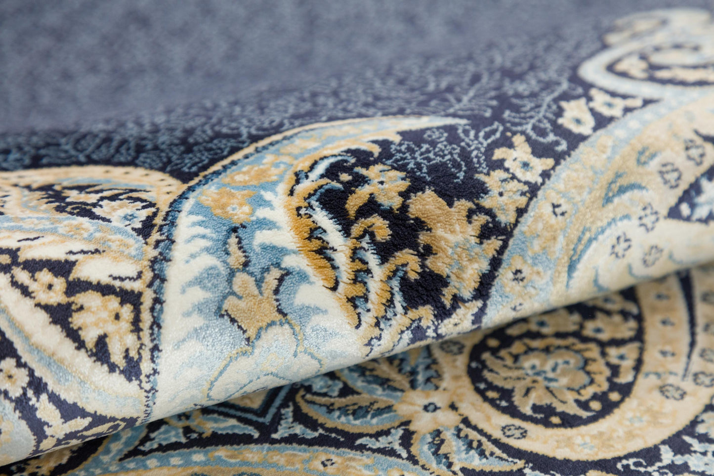 7x10ft, Fine Blue Oriental Silk Rug, Distressed Persian Design, Silk Look Carpet