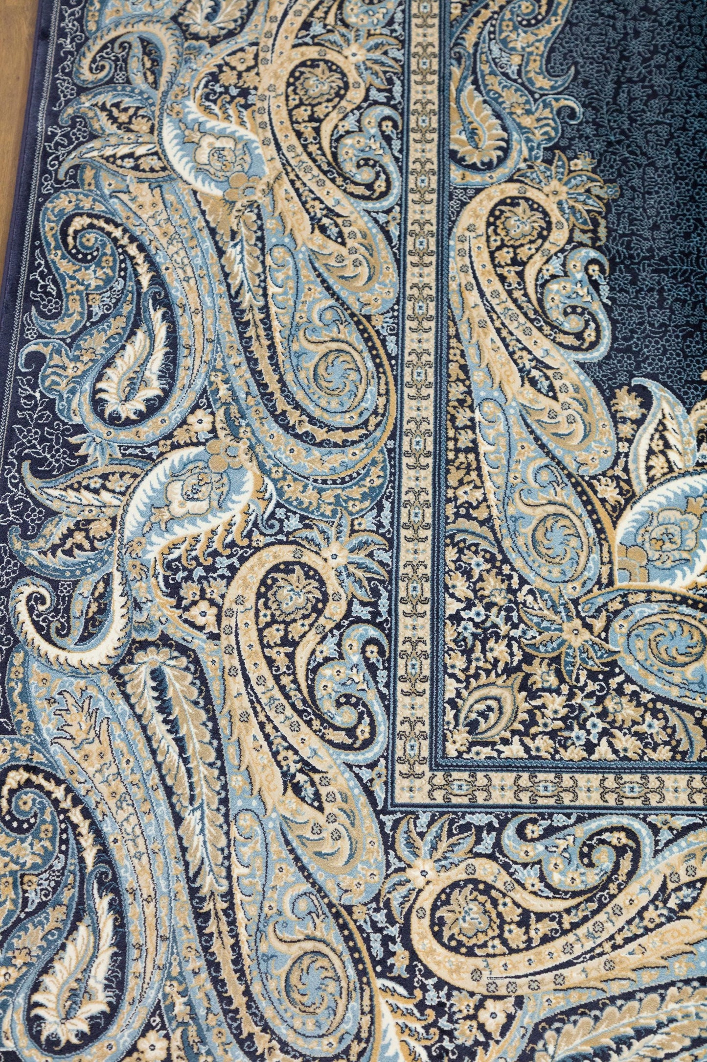 7x10ft, Fine Blue Oriental Silk Rug, Distressed Persian Design, Silk Look Carpet