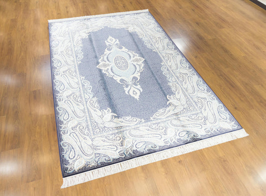 7x10ft, Fine Blue Oriental Silk Rug, Distressed Persian Design, Silk Look Carpet
