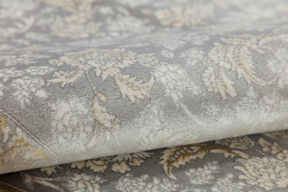 5x7 ft, Classic Oriental Gray Floral Silk Rug with fine fringes