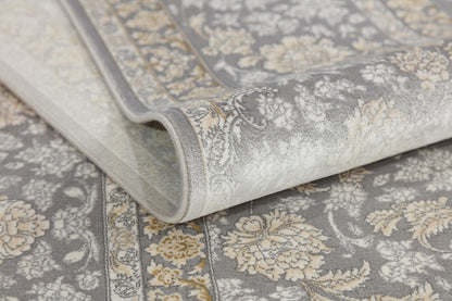 5x7 ft, Classic Oriental Gray Floral Silk Rug with fine fringes