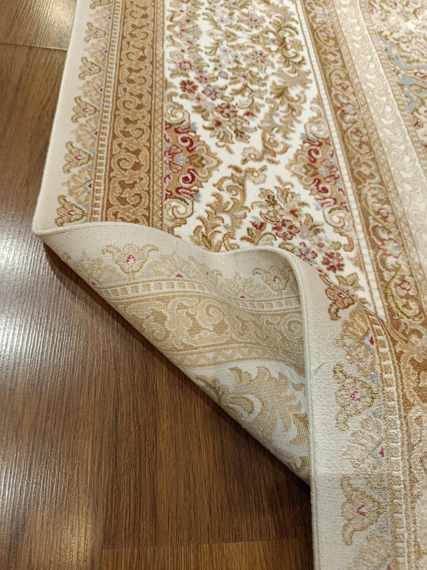 9x21 ft, Large Classic Beige Silk Rug - Distressed Medallion Design Carpet