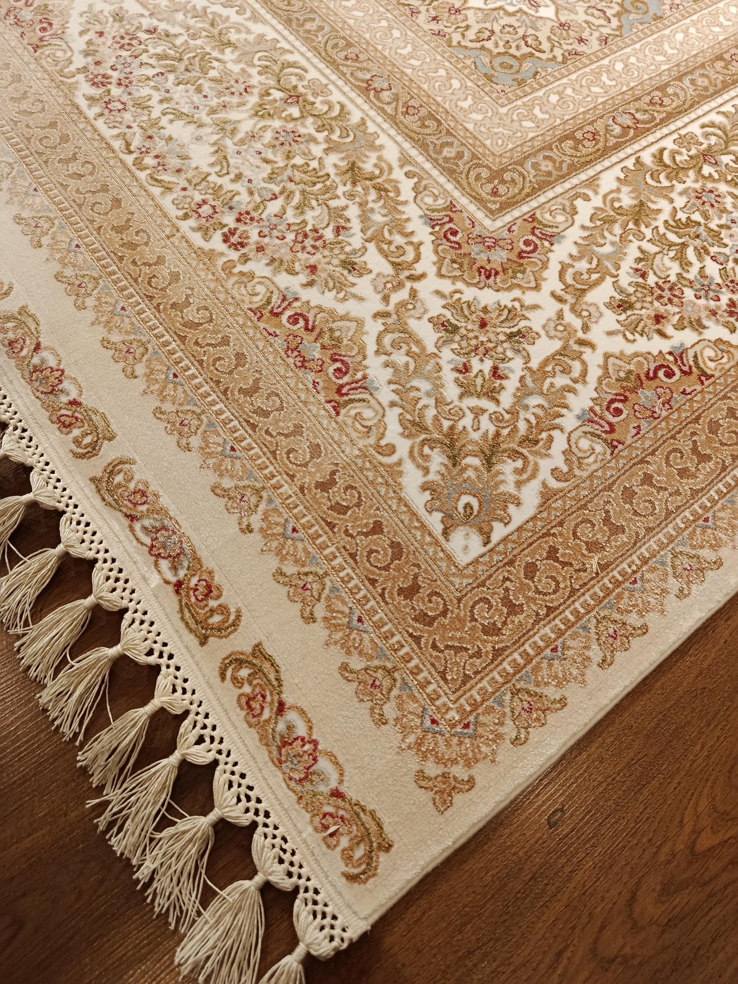 9x21 ft, Large Classic Beige Silk Rug - Distressed Medallion Design Carpet
