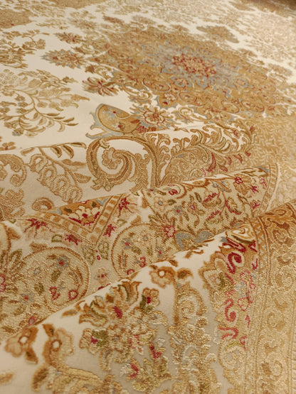 9x21 ft, Large Classic Beige Silk Rug - Distressed Medallion Design Carpet