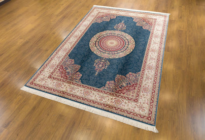 7x10 ft, Fine Turkish Silk Rug with Handmade Silk Fringes