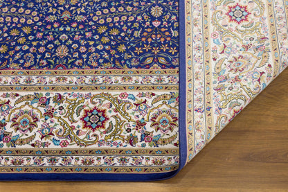 7x10 ft, Classic Blue Silk Rug: Oriental blue fine carpet with Fringes