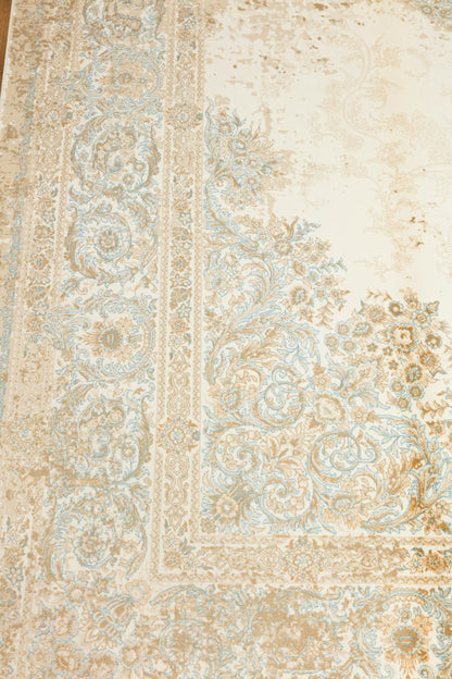 7x10 ft, Beige medallion classic Silk rug with fine tassels
