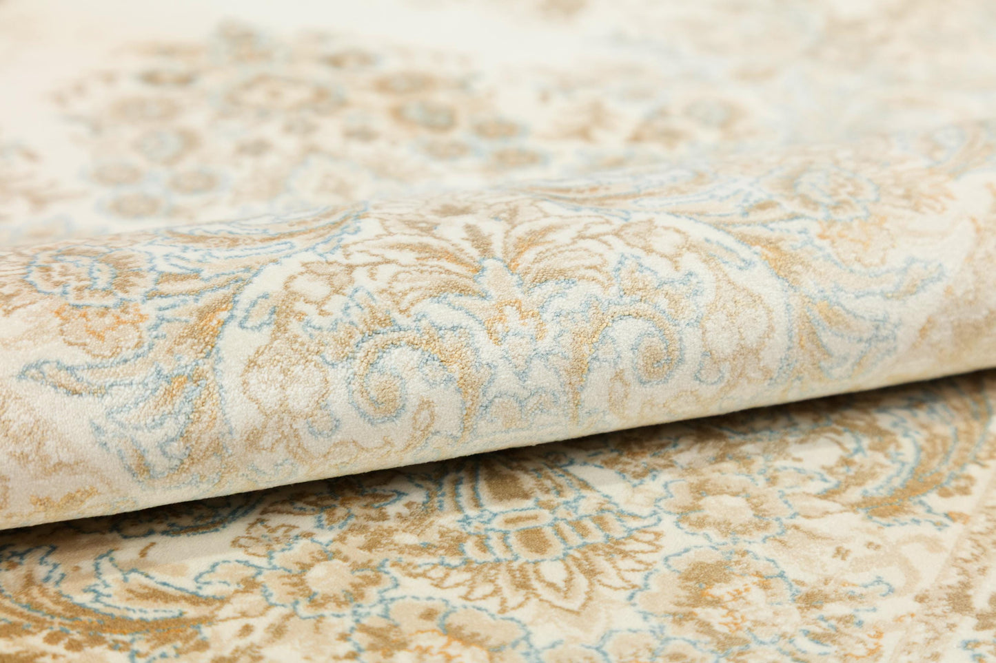 7x10 ft, Beige medallion classic Silk rug with fine tassels