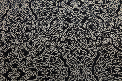 7x10 ft, Black Classic Silk Rug with paisley desing on the border, fine fringes