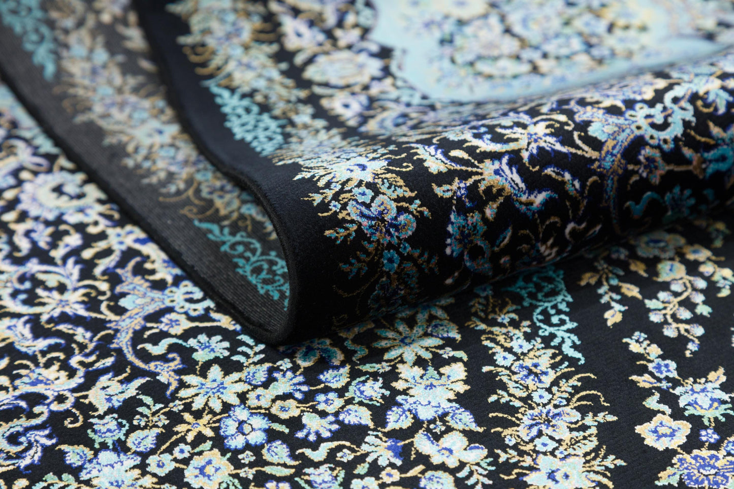 7x10 ft, Classic Black Silk Rug: Oriental black fine carpet with Fringes