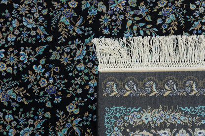 7x10 ft, Classic Black Silk Rug: Oriental black fine carpet with Fringes