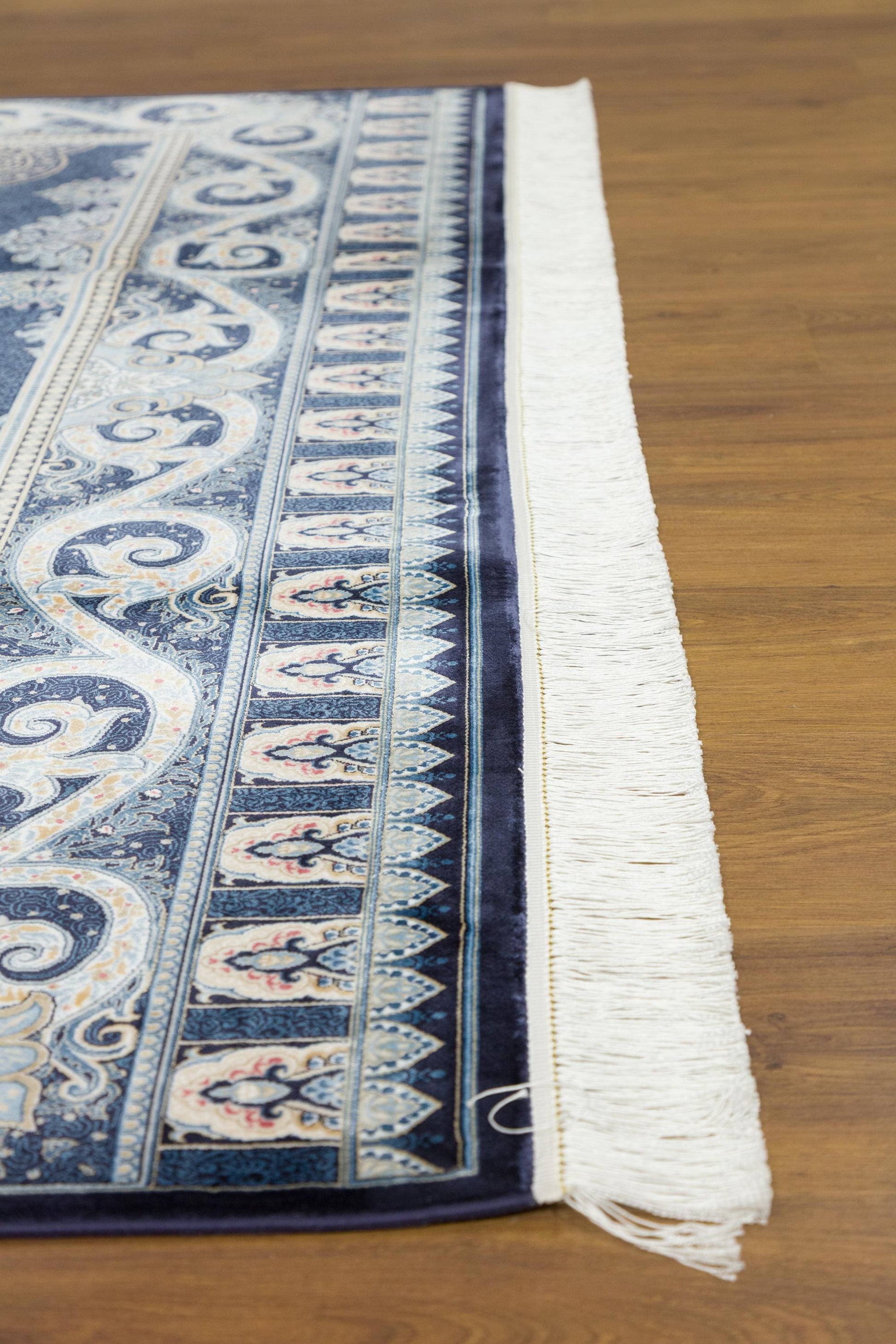 7x10ft, Classic Blue Oriental Silk Rug, Distressed Persian Design, Silk Look Carpet