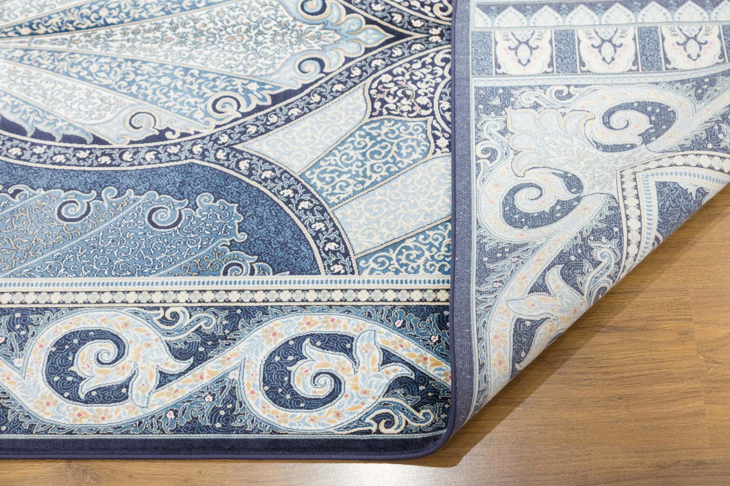 7x10ft, Classic Blue Oriental Silk Rug, Distressed Persian Design, Silk Look Carpet