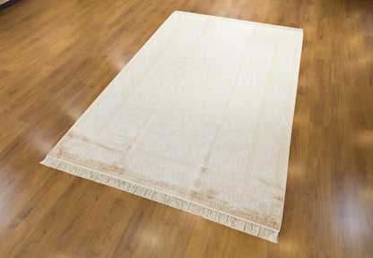 7x10 ft, Beige Floral Classic Silk Rug : Oriental carpet with fine tassels