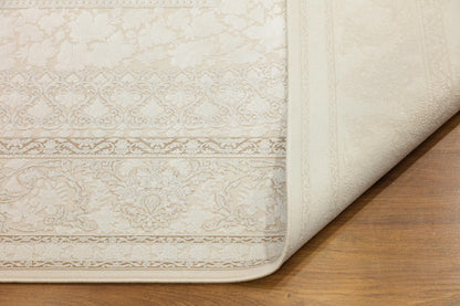 5x7 ft, Beige Classic oriental medallion Silk Rug made with viscose yarn