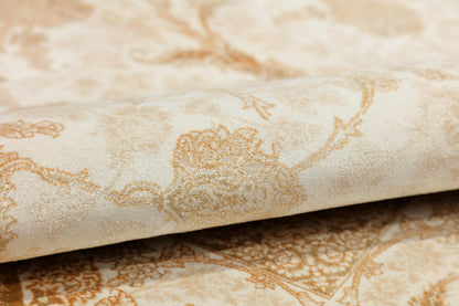 5x7 ft, Beige Floral Classic Silk Rug: Oriental carpet with fine tassels