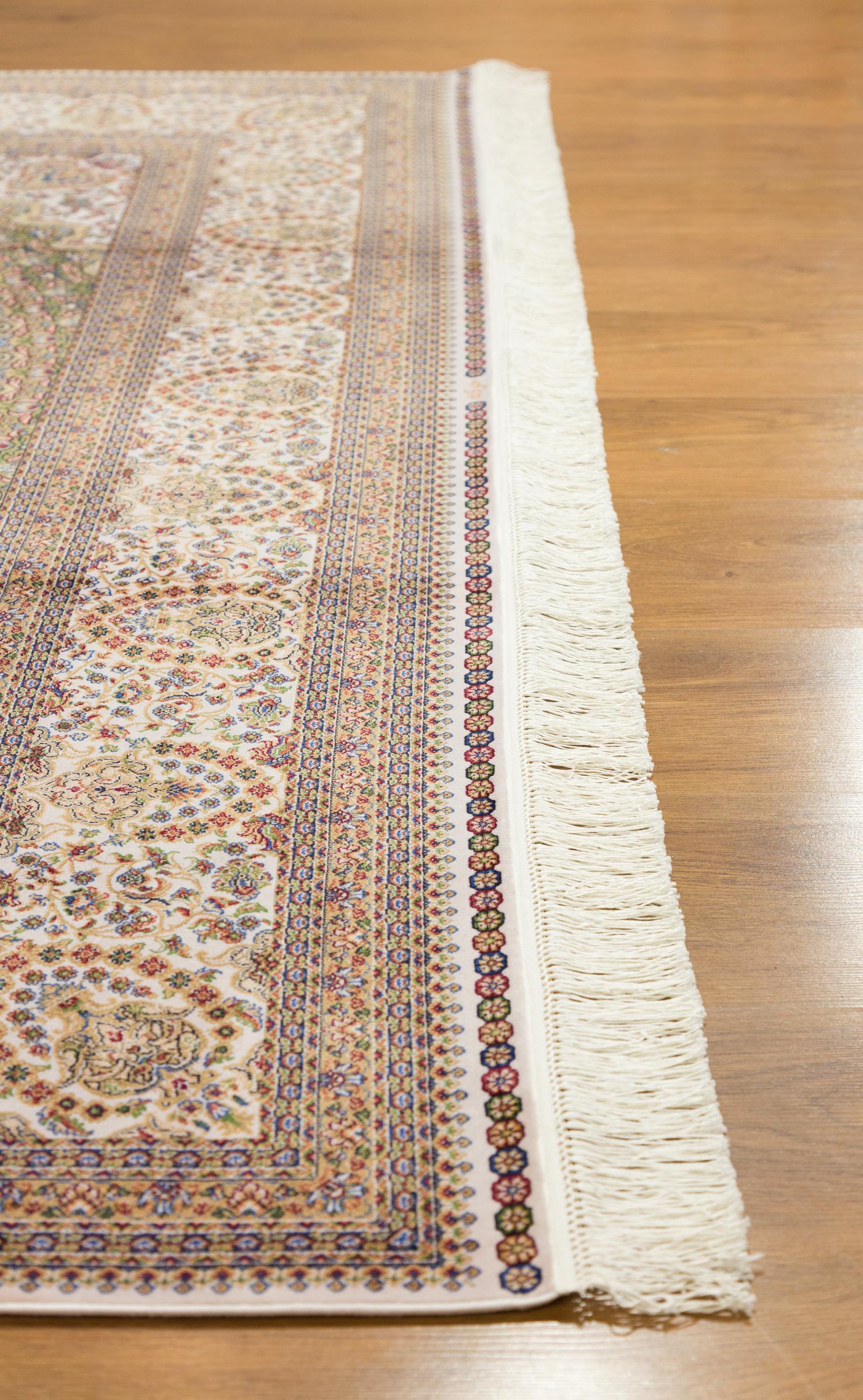 7x10 ft, Beige Classic oriental medallion Silk Rug made with viscose yarn